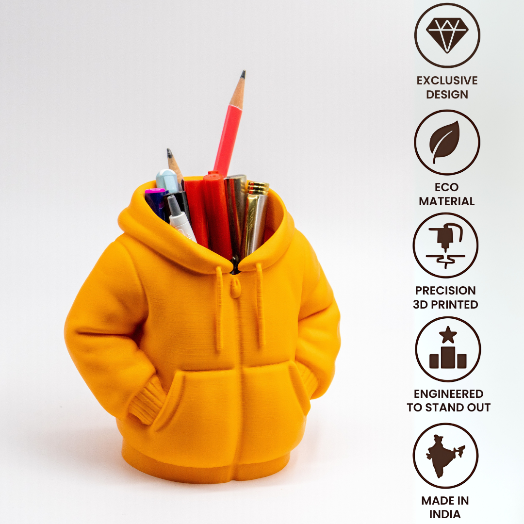 Hoodie Pen Holder – Cute Puffy Jacket Style Hoodie Organizer for Desk | Multi-Purpose Use for Pens, Makeup Brushes, Succulents, Gifts & Home Décor | Unique 3D Printed Accessory